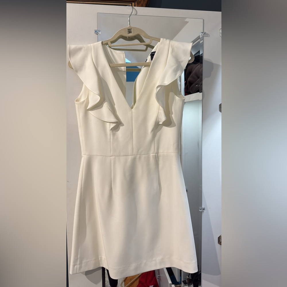 Elegant Cream Ruffle Sleeve Dress